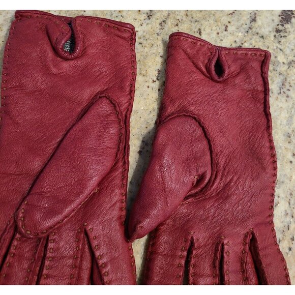 Eddie Bauer Women Size M Red Soft Leather Gloves Wool Angora Lined Top Stitching - Picture 9 of 16